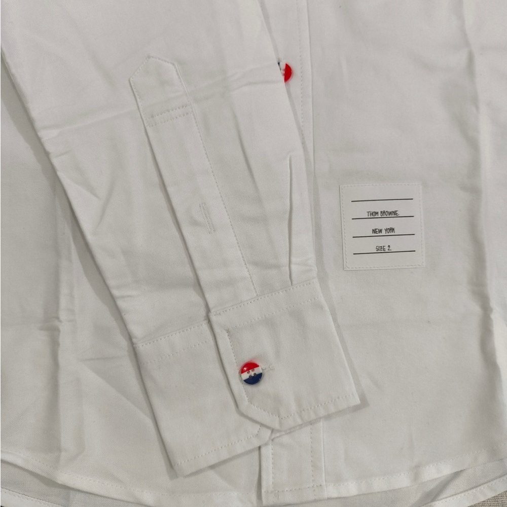 Thom Browne White Button-Down Shirt with Navy and Red Accents - Picture 5 of 8